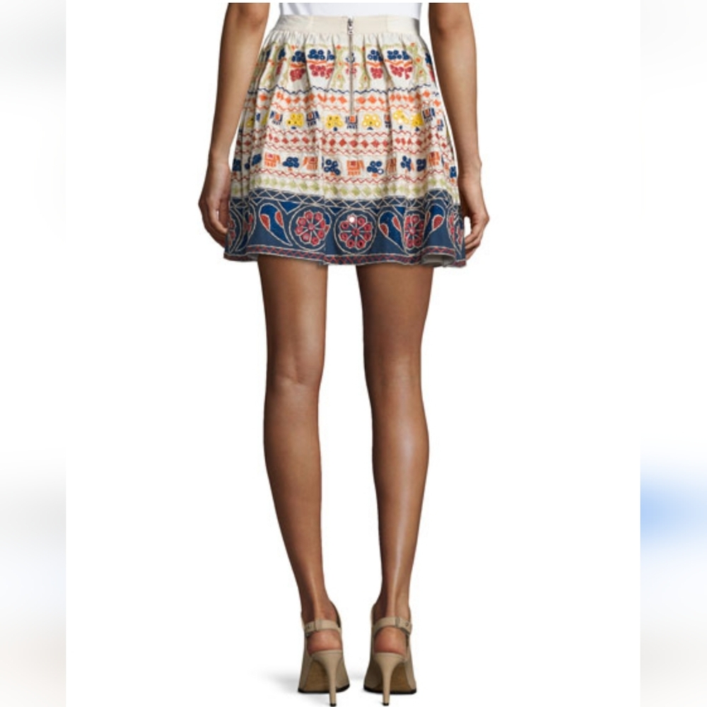 Alice + Olivia Tania Embroidered Patchwork  Mini Skirt